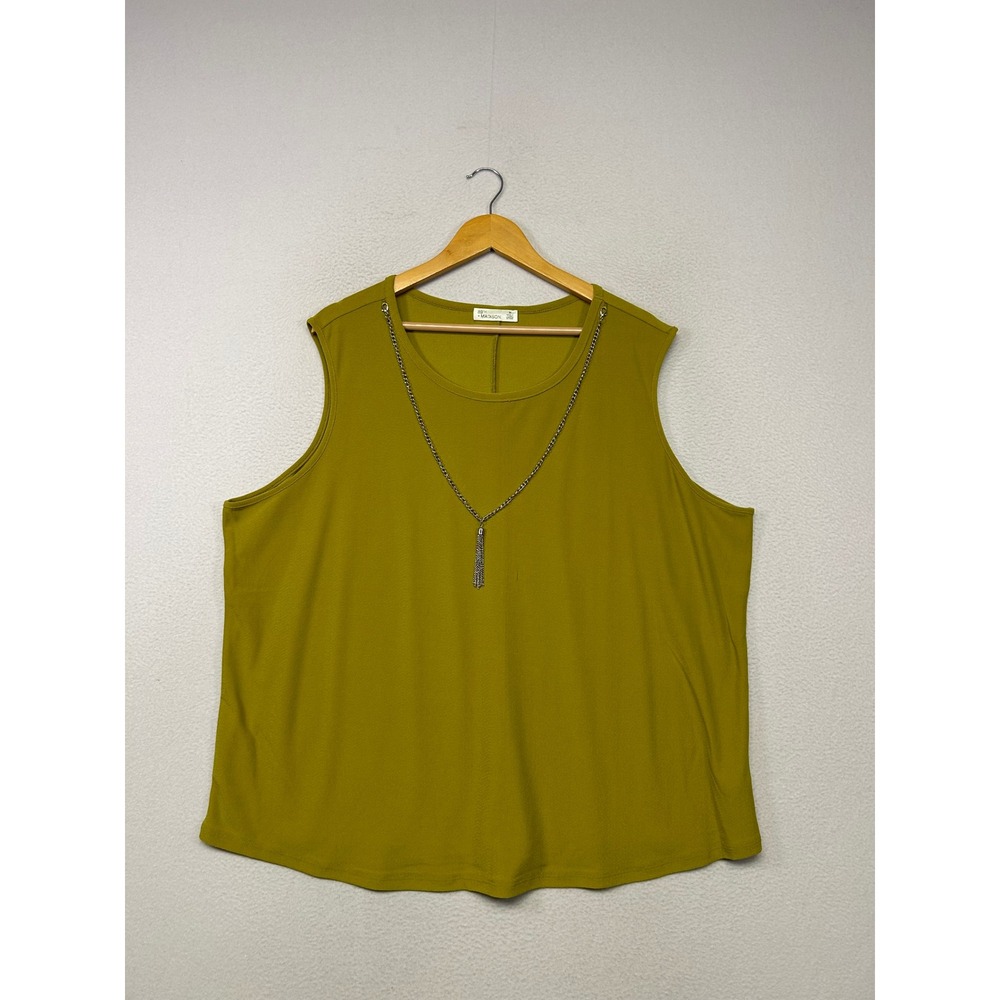 Modern Boho 89th + Madison Womens 3X Green Tassel Necklace Sleeveless Tank Top